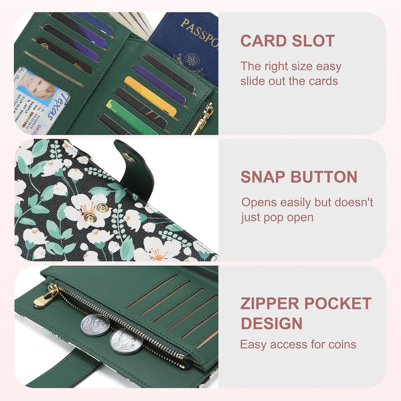 yiijay Womens Wallet RFID Blocking Vegan Leather Trifold Clutch Credit Card Holder Ladies Travel Wallet Purse with Pen Holder - Image 3